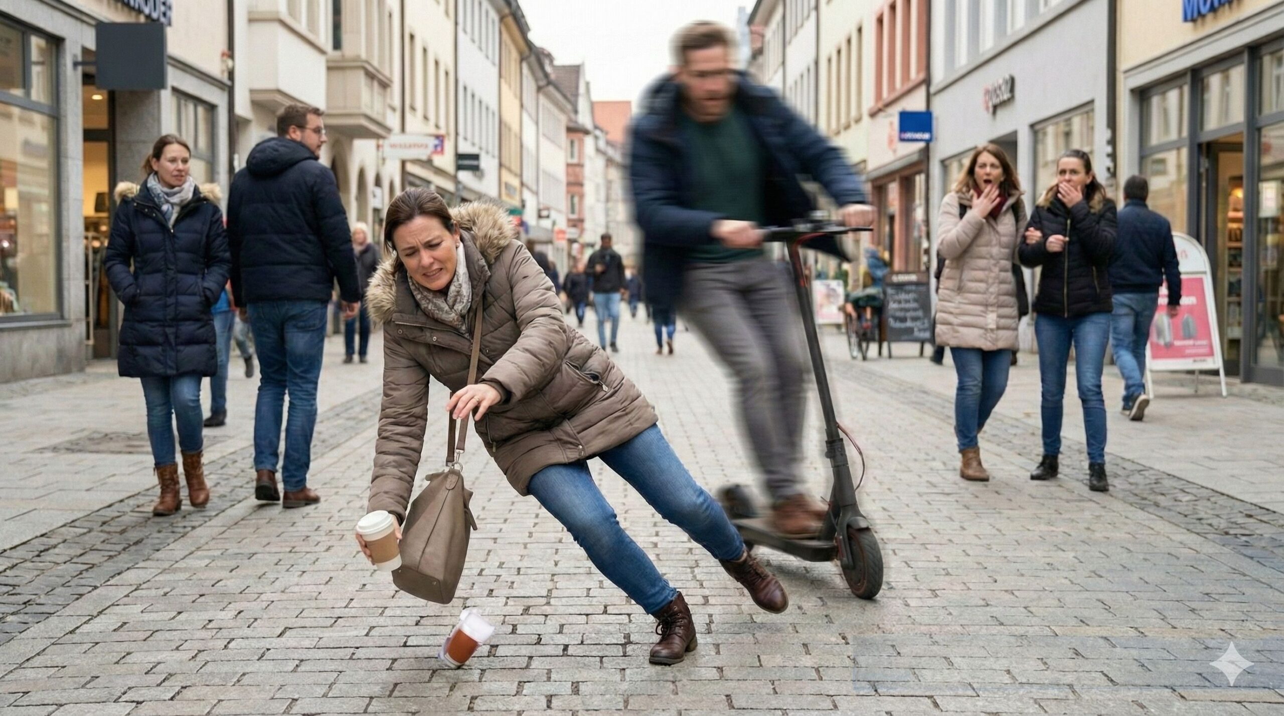 Fußgängerin stürzt nach Zusammenstoß mit E-Scooter in der Stadt